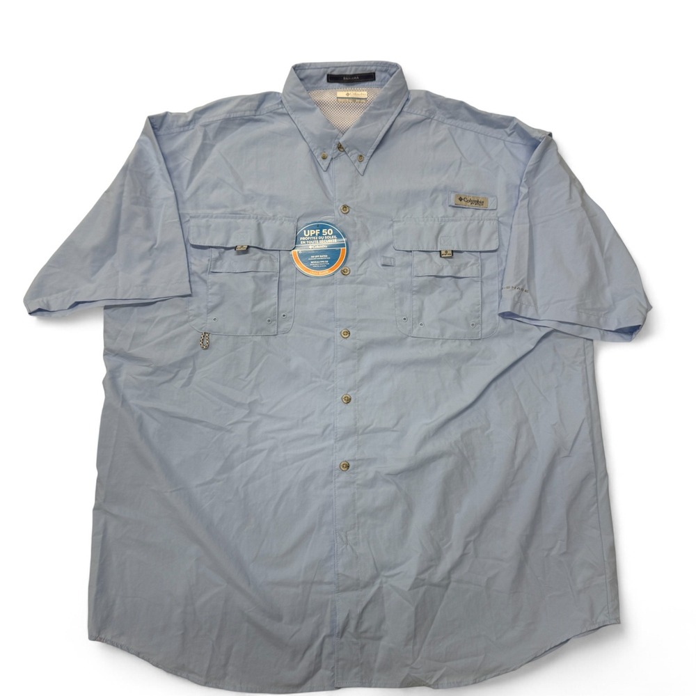 Columbia Bahama PFG Fishing Shirt Mens 2XT UPF 50 Omni Shade Button Up NWT Blue